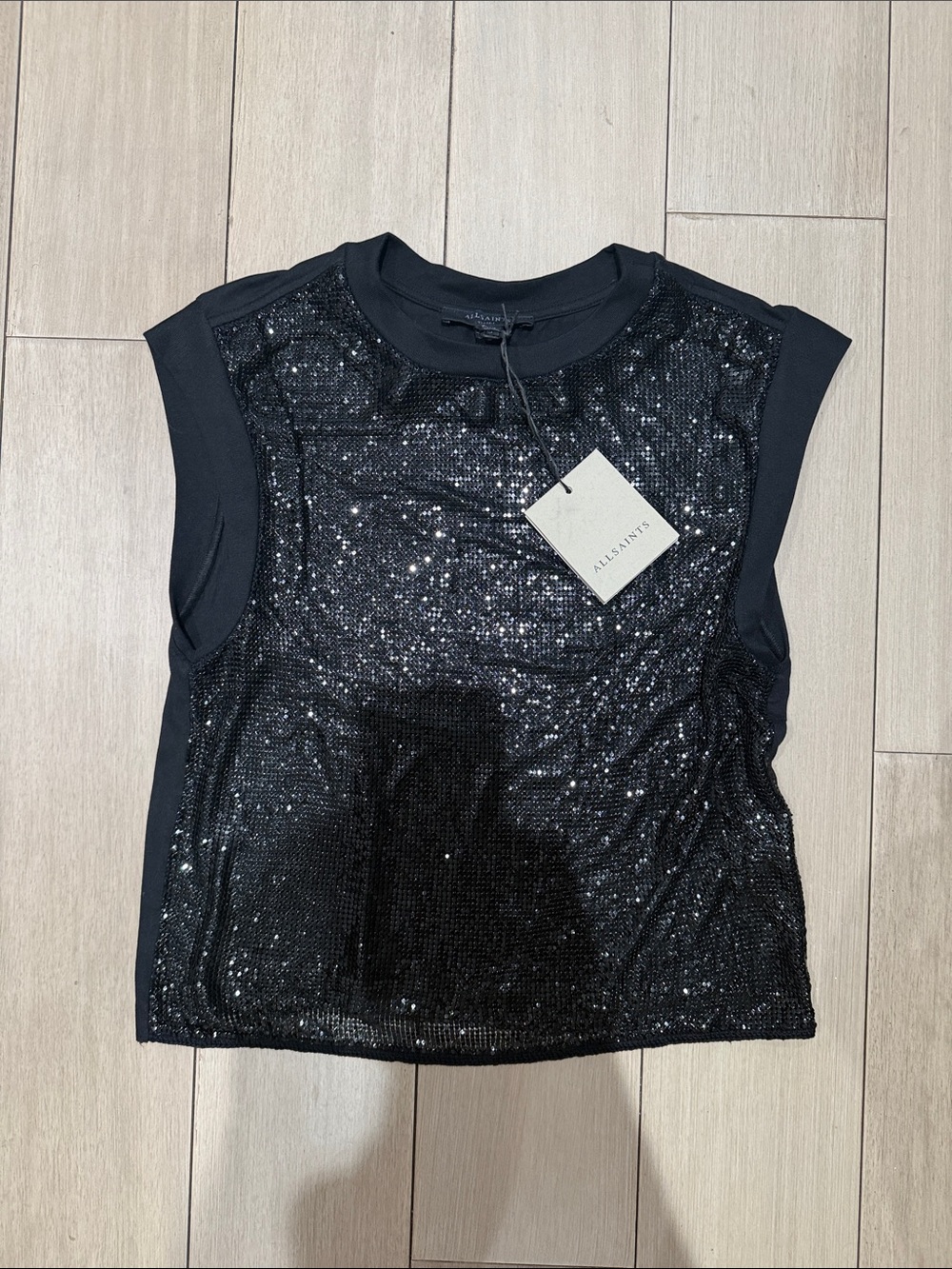 All Saints Black Sequin Crewneck Tank